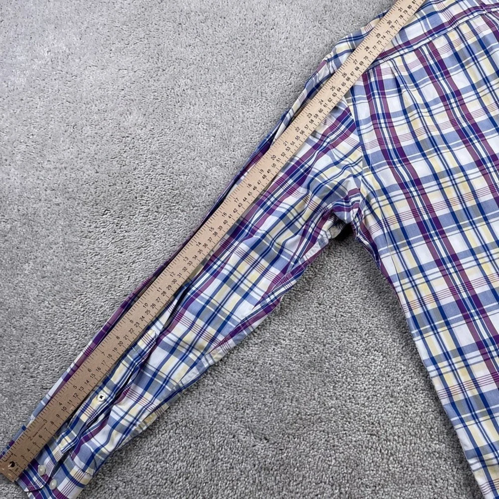 Banana Republic Shirt Mens Large Purple Plaid Soft‎ Wash Button Up Business